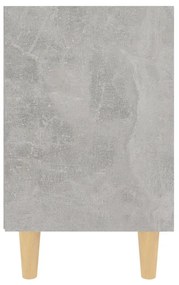 Comodino con Gambe in Legno Massello Grigio Cemento 40x30x50 cm