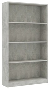 Libreria a 4 ripiani grigio cemento 80x24x142 cm in truciolato