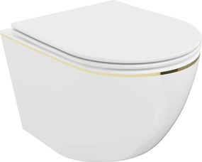 Mexen Lena ceramica wc Rimless con sedile a chiusura rallentata slim, duroplast, bianco/linea oro - 30224005