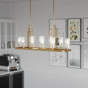 Lampadario Contemporaneo Kimrose Acciaio Ottone Spazzolato Vetro 10 Luci E14