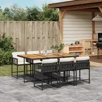 Set da Pranzo da Giardino 7 pz Nero con Cuscini in Polyrattan 3211455