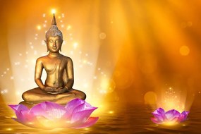 Carta da parati – Statua di Buddha su fiore di loto
