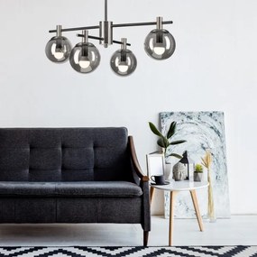 Lampadario a sospensione con supporto rigido LILOU 4xE14/5W/230V cromo opaco/fumé