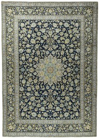 Kashan Tappeto 440x310 Blu (Iran) Annodato A Mano
