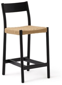 Kave Home - Sgabello Yalia con schienale in legno massello di rovere con finitura in nero e seduta in