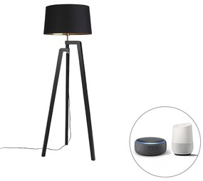 Tripode intelligente lampada da terra con paralume nero con oro 50 cm incluso Wif A60 - Puros