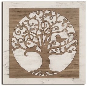 Quadro in legno 60x60 cm Albero figura intagliata su base tessuto