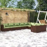 Set Divani da Giardino 9 pz con Cuscini in Polyrattan Marrone 3102764