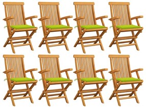 Sedie Giardino con Cuscini Verde Chiaro 8pz Legno Massello Teak 3072900