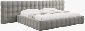 Letto matrimoniale Mamaia in tessuto Bouclé con contenitore e testiera doppia - 200x200 cm