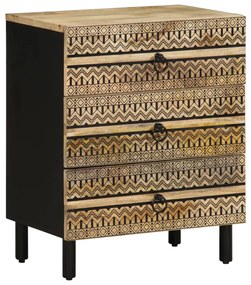 Comodino Nero 50x33x62 Cm İn Legno Massello Di Mango Grezzo /