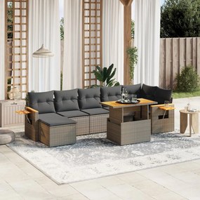 Set divano da giardino 8 pz con cuscini grigio in polyrattan