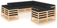 Set Salotto Giardino 11pz Cuscini Antracite Legno Massello Pino 3083861