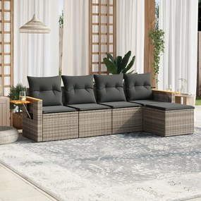 Set Divano da Giardino 5 pz con Cuscini Grigio in Polyrattan