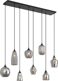 Lampada a sospensione Art Déco nera con vetro fumé 8 luci - Hanne
