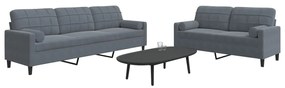 Set Di Divani 2 Pz Con Cuscini E Rinforzi Grigio Scuro Velluto /