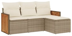 Set Divano da Giardino 4 pz con Cuscini Beige in Polyrattan