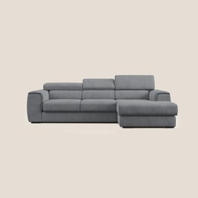 Zeno Divano angolare con pouf estraibile poggiapiedi in tessuto morbido impermeabile T02 grigio