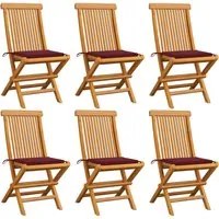 Sedie da Giardino con Cuscini Rosso Vino 6 pz Massello di Teak cod mxl 75032