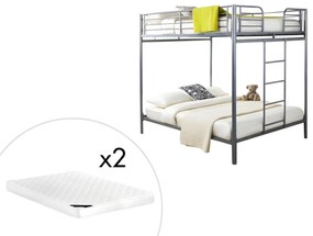 Letto a castello 2 x 140 x 190 cm Argento + 2 materassi inclusi - GEMINI II
