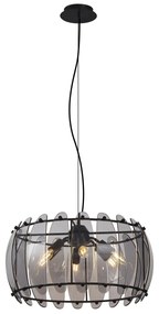 Smart hanglamp zwart met smoke glas rond 6-lichts incl. Wifi C35 - Mochan