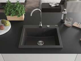 Mexen Elix lavello in granito a 1 vasca 600 x 500 mm, nero maculato, sifone cromato - 6525601005-76