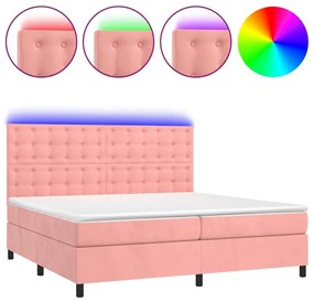 Letto a molle con materasso e led rosa 200x200 cm in velluto