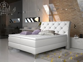 Letto matrimoniale boxspring Positano - 160 x 200 cm , Ecopelle bianco