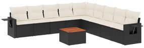 Set divani da giardino 10pz con cuscini in polyrattan nero