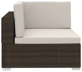 Set divani da giardino 3 pz con cuscini in polyrattan marrone