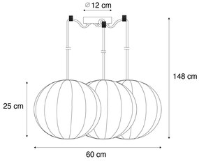 Lampada a sospensione di design bianca in seta 30 cm 3 luci - Plu