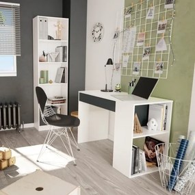 Scrivania Con Cassetto Moderna 101x50x73 Reversibile Con Ripiani Laterali Bianca