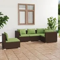 Set Divani da Giardino 5 pz con Cuscini in Polyrattan Marrone cod mxl 39026