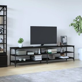 Mobile Porta Tv Nero 200x30x50cm İn Legno Multistrato E Metallo /