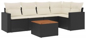 Set divano da giardino 6 pz con cuscini nero in polyrattan