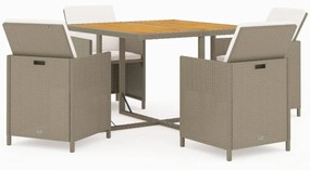 Set da pranzo per giardino 5 pz con cuscini in polyrattan beige