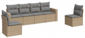 Set divano da giardino 6 pz con cuscini beige in polyrattan