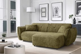 Divano angolare verde (con penisola a destra/con chaise lounge) con rivestimento in ciniglia Nelia – Ropez