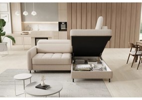 Divano angolare beige allungabile/con contenitore (con penisola a destra/a L) e rivestimento in velluto Barea – ELTAP