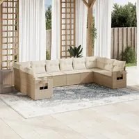 Set Divano da Giardino 10 pz con Cuscini Beige in Polyrattan 3220667