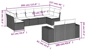 Set divano da giardino 9 pz con cuscini beige in polyrattan