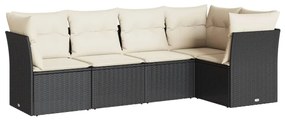 Set Divani da Giardino 5 pz con Cuscini in Polyrattan Nero