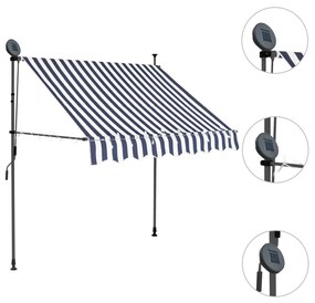 Tenda da Sole Retrattile Manuale con LED 150 cm Blu e Bianca