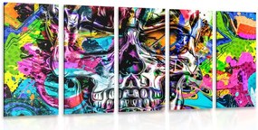 Quadri 5 pezzi – Teschio artistico colorato