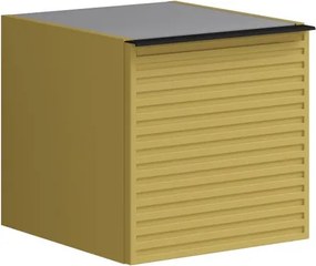 Base laterale Pixel con anta Stripes laccato opaco giallo sole e maniglia alluminio nero opaco L.40 H.40 P.45,5 cm.