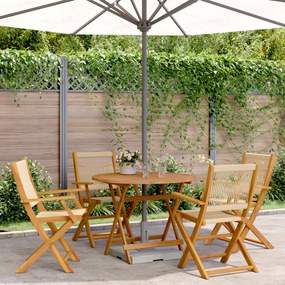 Set Pranzo Da Giardino 5 Pz Beige Polipropilene/ Legno Massello /
