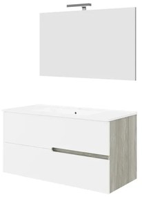 Mobile sottolavabo e lavabo con illuminazione Eva rovere grigio/frontale bianco in mdf L 100 x H 51 x P 46 cm 1 vasca 2 cassetti
