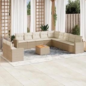 Set divani da giardino 12 pz con cuscini beige in polyrattan