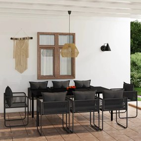 Set da pranzo per giardino 9 pz con cuscini nero