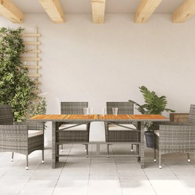 Tavolo giardino piano legno acacia grigio 190x80x75 polyrattan